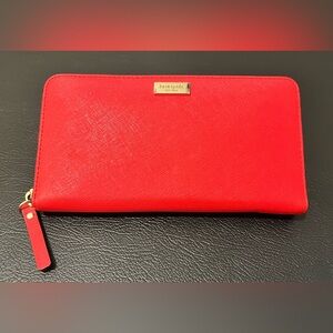 Kate Spade Red Leather Accordion Zip Around Wallet